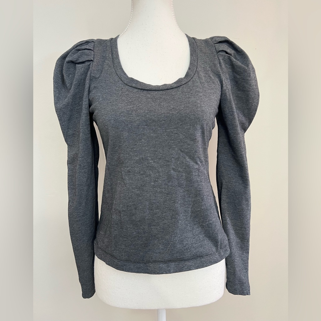 English Factory Puff Sleeve Grey Cotton Top Xs